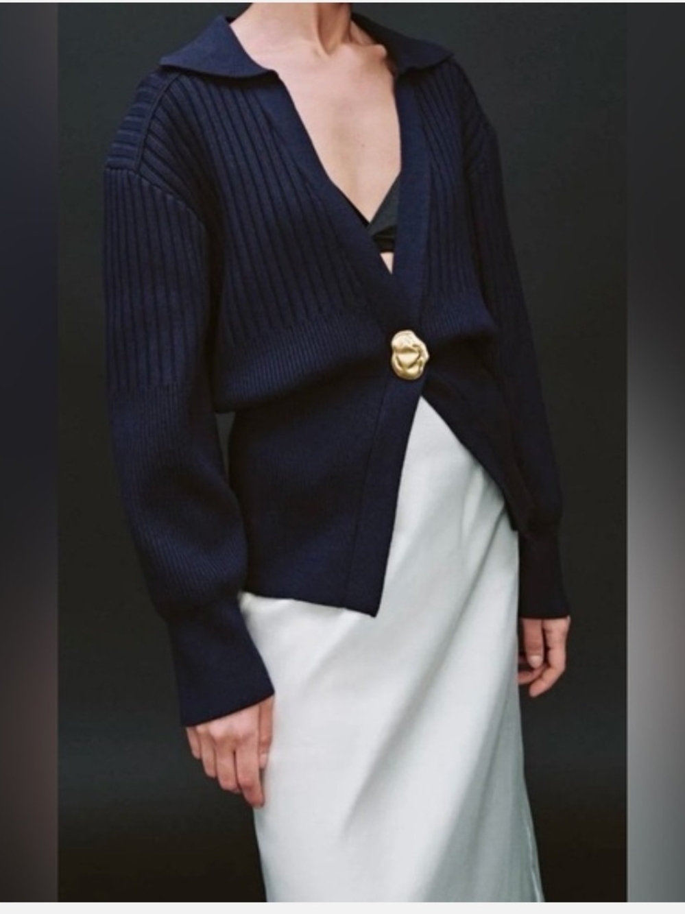 URBAN REVIVO Women's Cardigan V-Neck Lapel Knitted Casual Sweater NWT